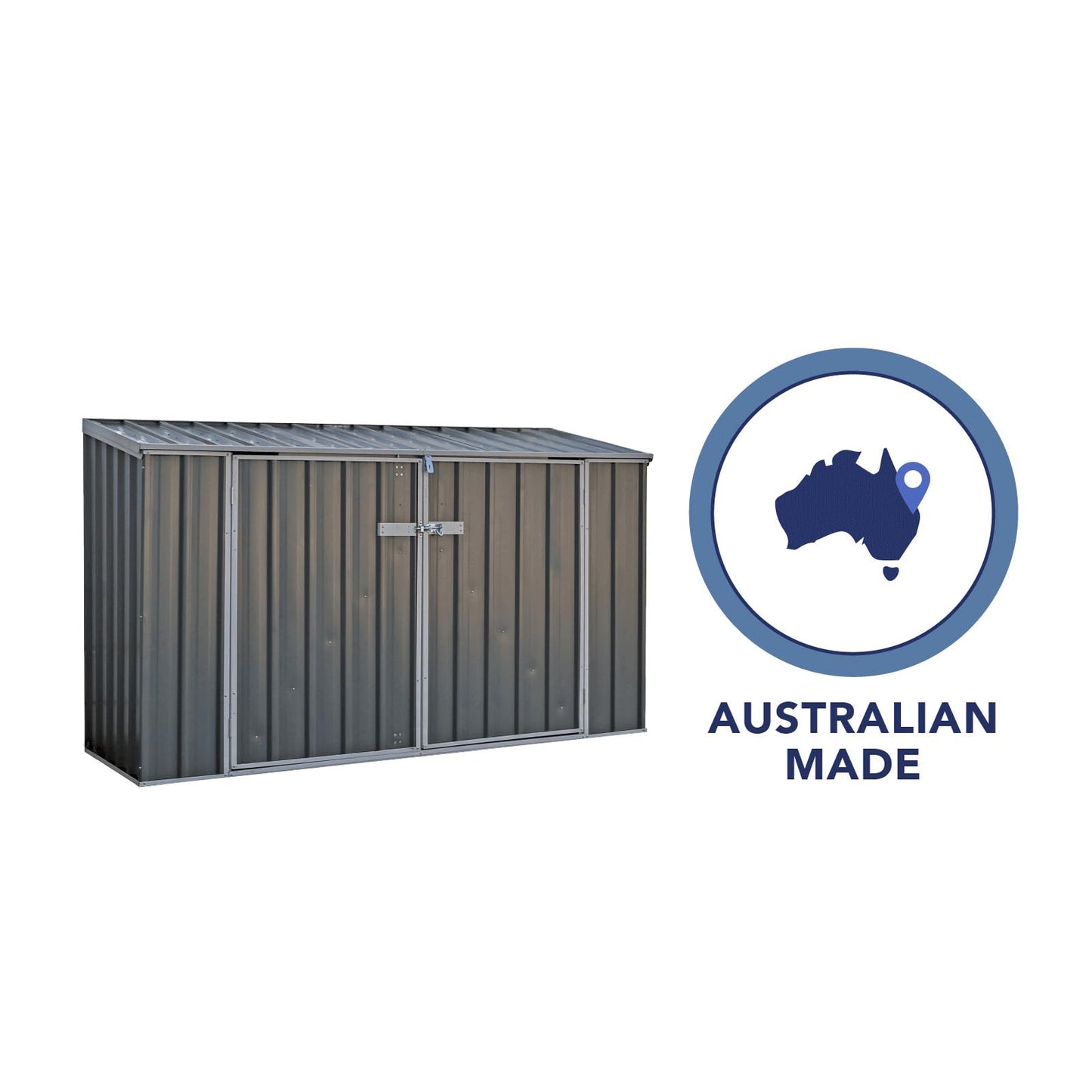 Absco Durango 2.5 Ft. x 7.5 Ft. Metal Storage Shed DIY Two Door Woodland Gray Galvanized Steel Bike Shed for Tools, Lawn & Garden Equipment, Outdoor Patio Furniture, Garden Lean to Shed Kit