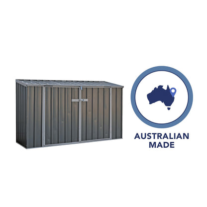 Absco Durango 2.5 Ft. x 7.5 Ft. Metal Storage Shed DIY Two Door Woodland Gray Galvanized Steel Bike Shed for Tools, Lawn & Garden Equipment, Outdoor Patio Furniture, Garden Lean to Shed Kit