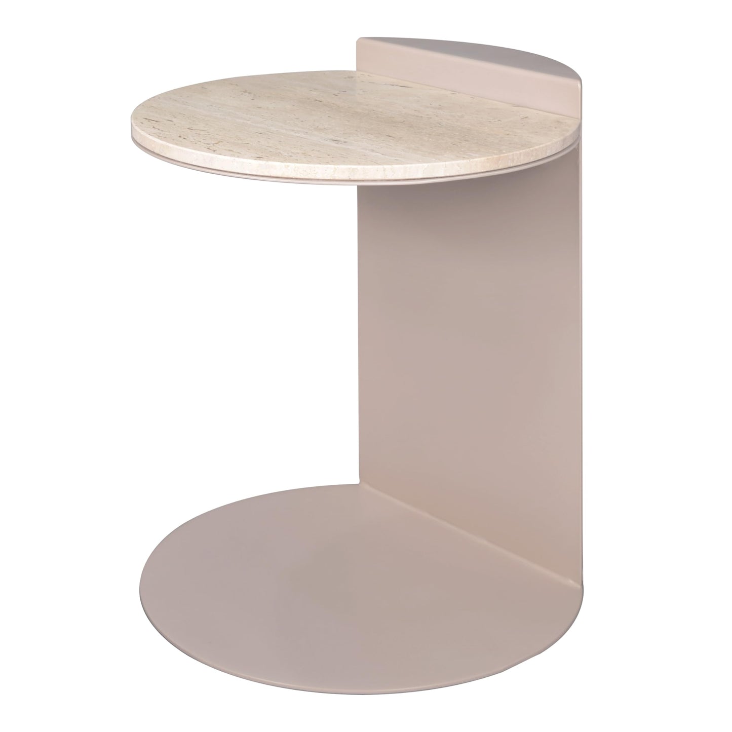 JONATHAN Y Evelyn Modern Natural Marble C-Shaped End Table, 20" Round Side Snack Table with Matte Pink Beige Iron Frame for Living Room, Small Accent Table for Sofa MTB1102A