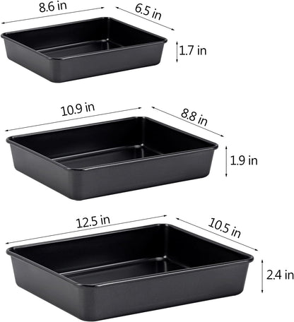 Skiennix Nonstick Roasting Pan Set - Deep Baking Pans for Oven | 3-Piece Black Cake Pan Set