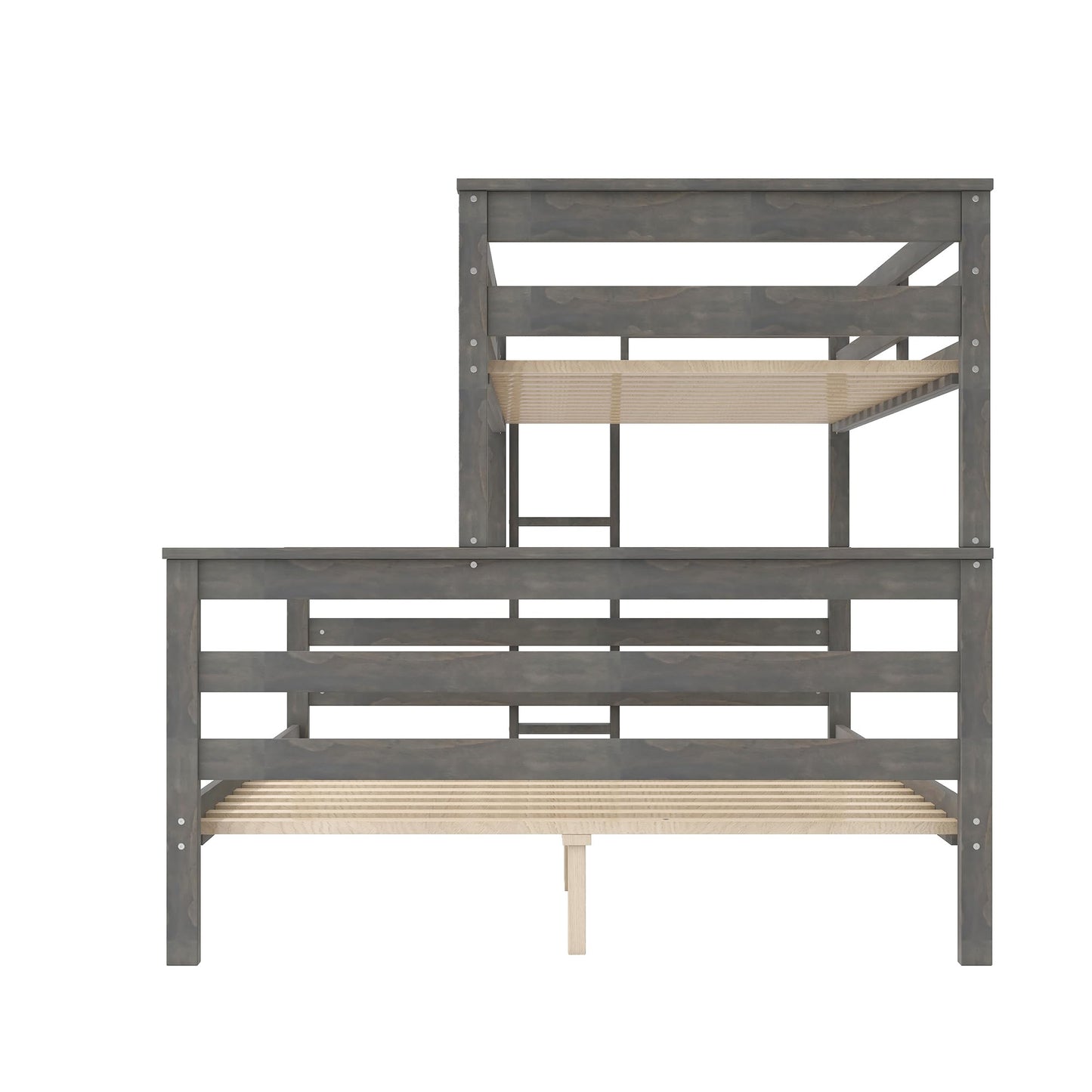 Merax Twin XL Over Queen Bunk Bed, Wood Detachable Bunk Bed with Ladder & Full Length Gardrails for Adults, No Box Spring Needed,Space Saving, Gray