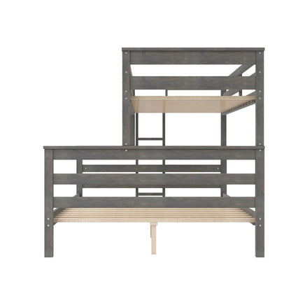 Merax Twin XL Over Queen Bunk Bed, Wood Detachable Bunk Bed with Ladder & Full Length Gardrails for Adults, No Box Spring Needed,Space Saving, Gray
