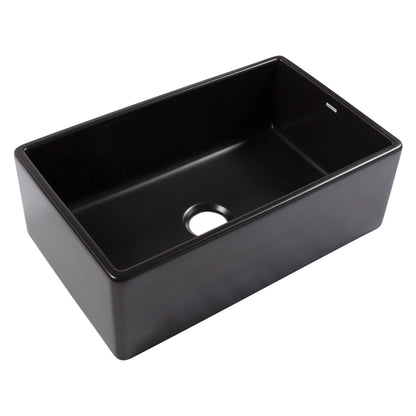 Sinkology Austen 30 Inch Black Fireclay Farmhouse Kitchen Sink, Single Bowl, Apron-Front, Undermount Installation, Fits 33 Inch Cabinet, Surefire Finish