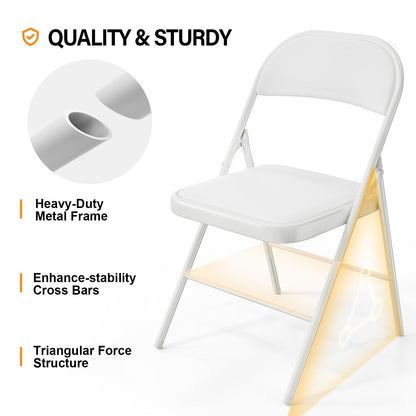 VINGLI 20 Pack Folding Chairs with Padded Seats, Metal Frame with Pu Leather Seat & Back, Capacity 350 lbs, White