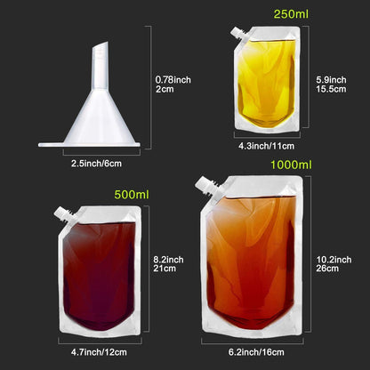 Cruise Liquor Flask Kit for Travel,Concealable and Reusable Rum Runner Alcohol Juice Travel Plastic Flasks Liquor Bags for Sneak Drink-4 x 32 oz + 3 x 16 oz + 3 x 8 oz +1 funnel
