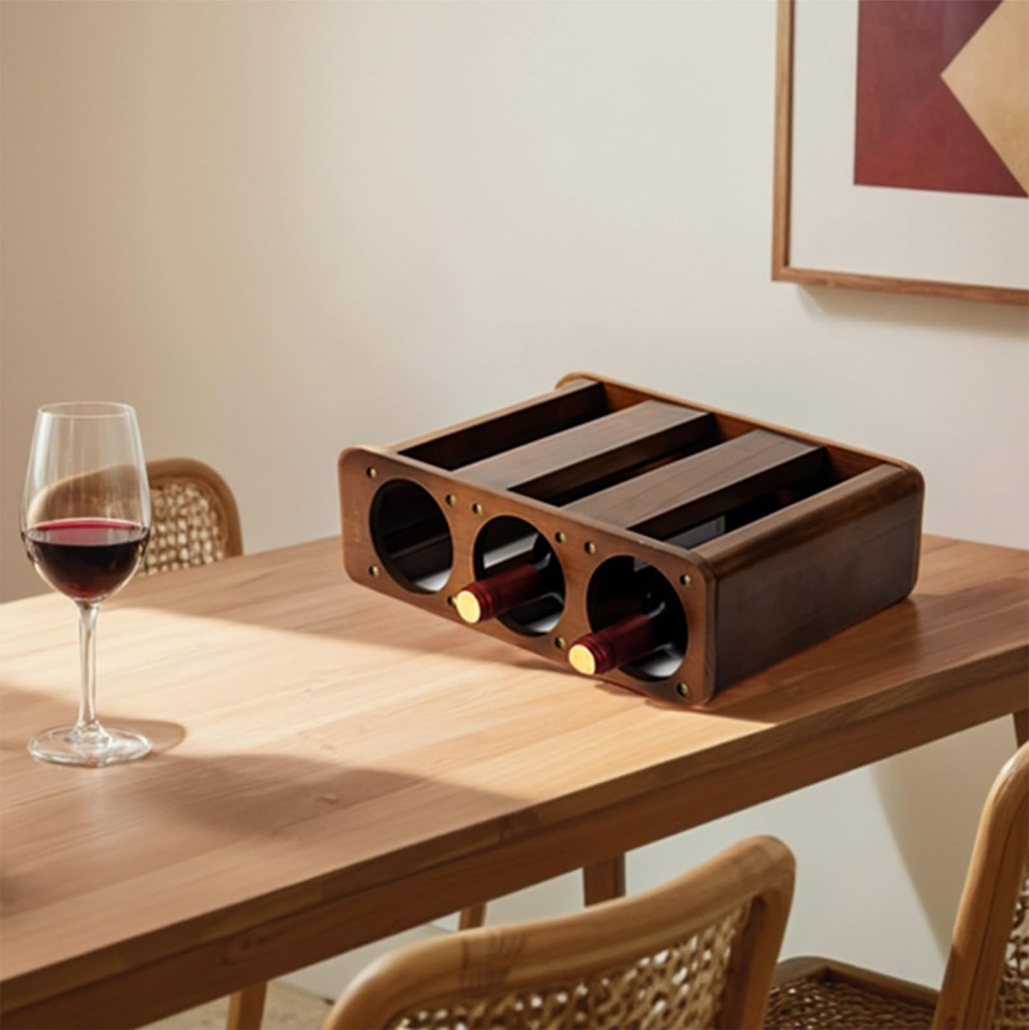 Wine Rack Countertop Pine Wood Wine Bottle Holder, 3 Bottles Wine Rack for Inside Cabinet, Pantry, Kitchen Bar, Wine Holder Shelf Vertical Wine Storage Perfect for Home Decor Housewarming Gifts
