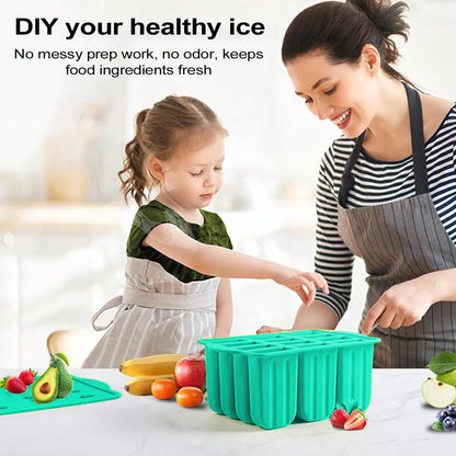 12 Cavities Silicone Popsicle Molds,Popsicle Molds, Food Grade Cake Molds for Ice Cream,Complimentary 50 sticks,green
