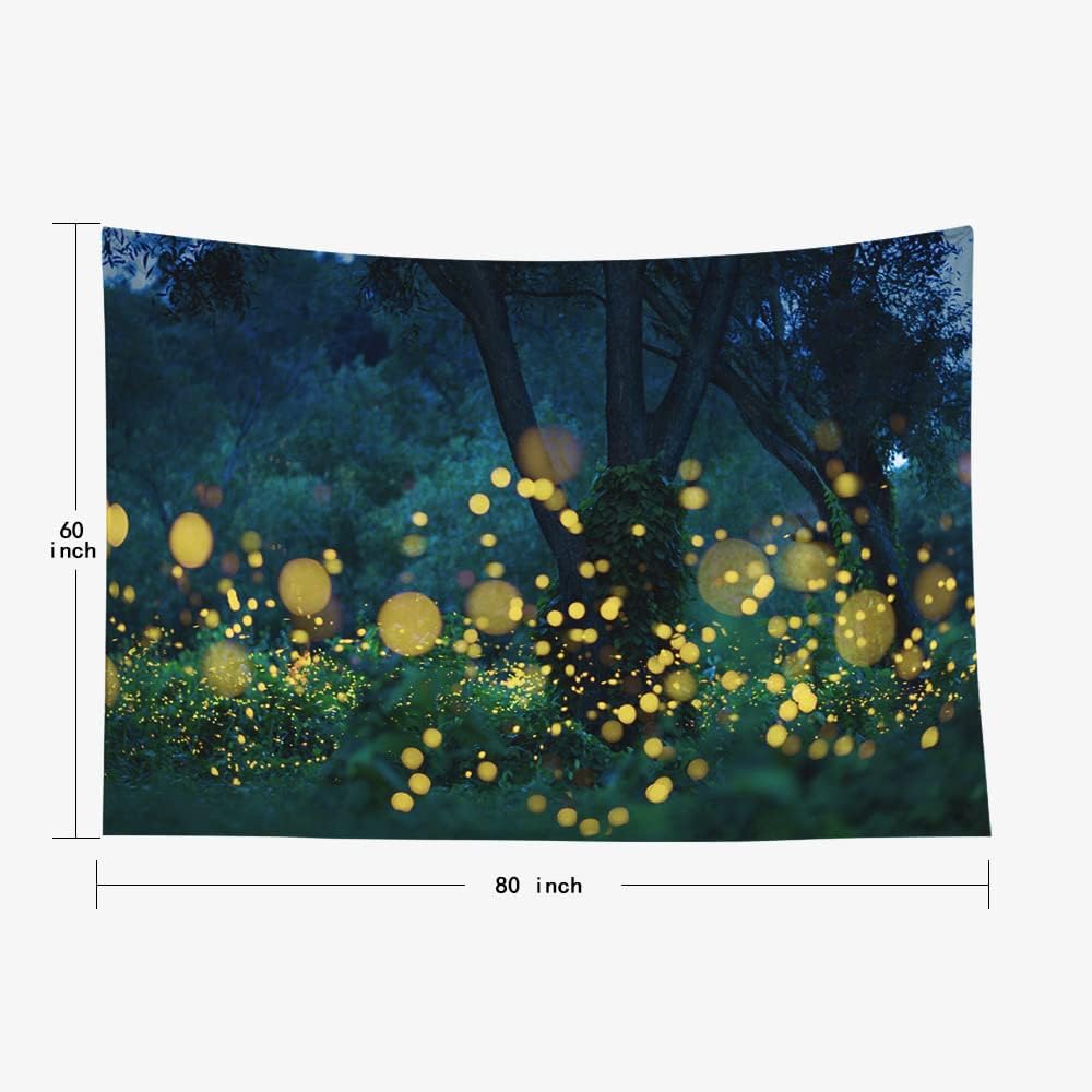 EMMTEEY Fantasy Tapestry Lampyridae Night Trees Lightning Bugs Wall Tapestry 80X60 for Friends Families