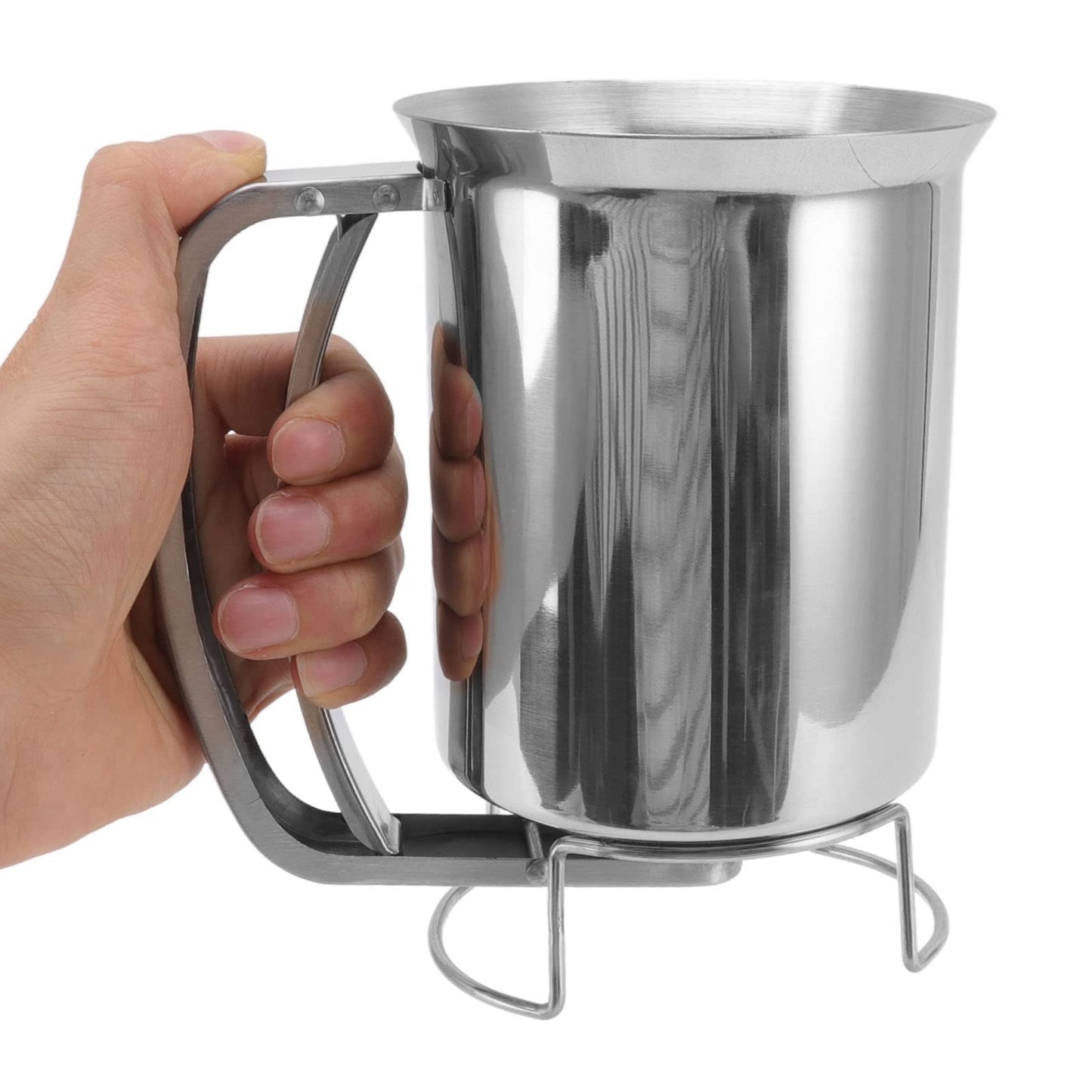 Stainless Steel Pancake Batter Dispenser with Funnel, 1000ml Squeeze Bottle for Pancakes, Cupcakes, Muffins, Crepes, and Waffles, Easy-Pour Baking Tool with Measurement Marks