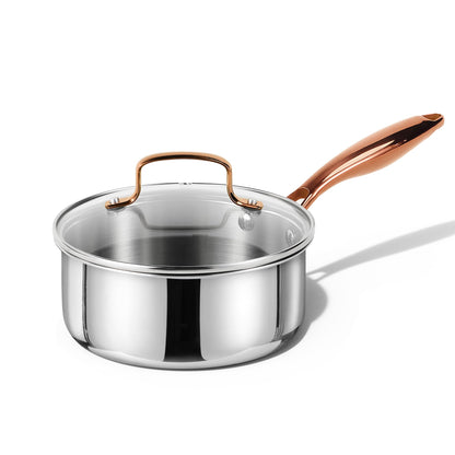 CAROTE 2Qt Stainless Steel Saucepan Set, Non-Toxic 3-Ply Stainless Steel Cookware Set with Lids, Small Kitchen Pots, Oven Safe, Compatible with Induction, Ceramic, Gas