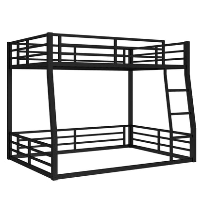 Full XL Over Queen Bunk Bed Frame with Noise Reduced Design, Heavy Buty Metal Floor Bunk Bed Full XL Over Queen Bunk Beds with Ladder for Adults, Teens