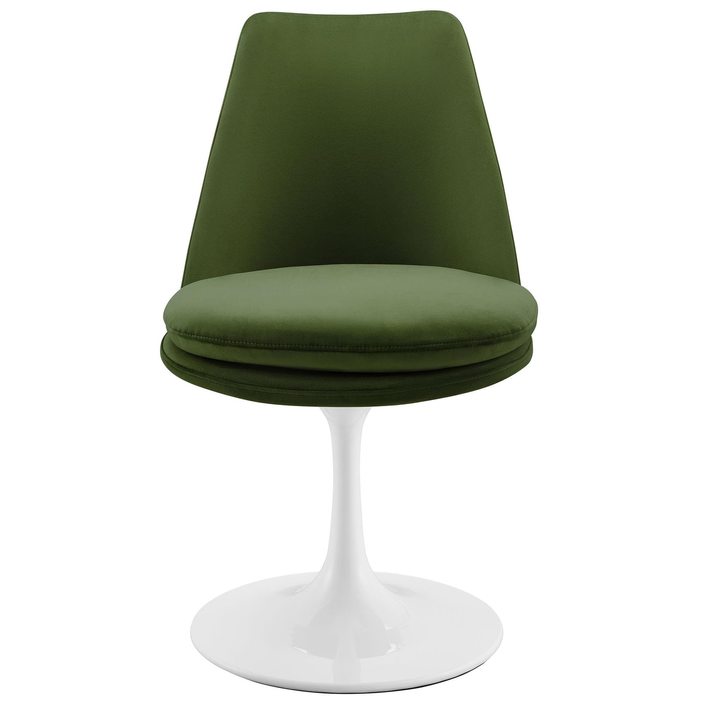 Modway Lippa Velvet Swivel Dining Side Chair in White Moss Green - Armless Accent Chair with Stain-Resistant Performance Velvet Upholstery - 360° Rotating Office Chair