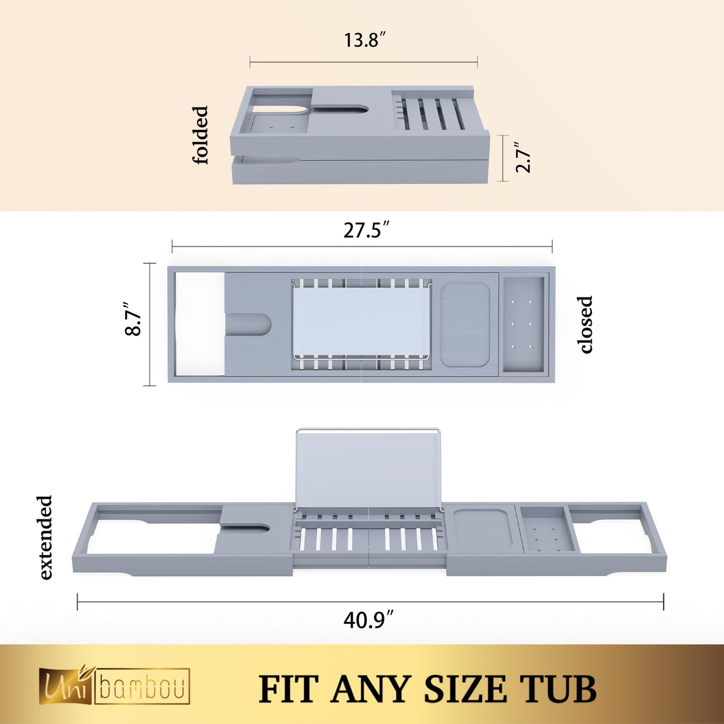 Unibambou Foldable Bathtub Tray - Expandable Bamboo Bath Caddy Tray for Tub - Luxury Wood Bath Accessories, Perfect Spa Experience for New Home - Unique House Warming Gifts for Mom, Women, Couples