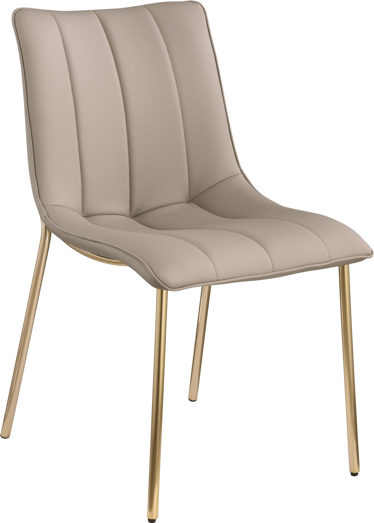 Meridian Furniture 529Taupe-C Isla Collection Modern | Contemporary Vegan Leather Upholstered Dining Chair, Brushed Gold Metal, Channel Tuft On Back, 18.5" W x 22.5" D x 33.5" H, Taupe, Set of 2