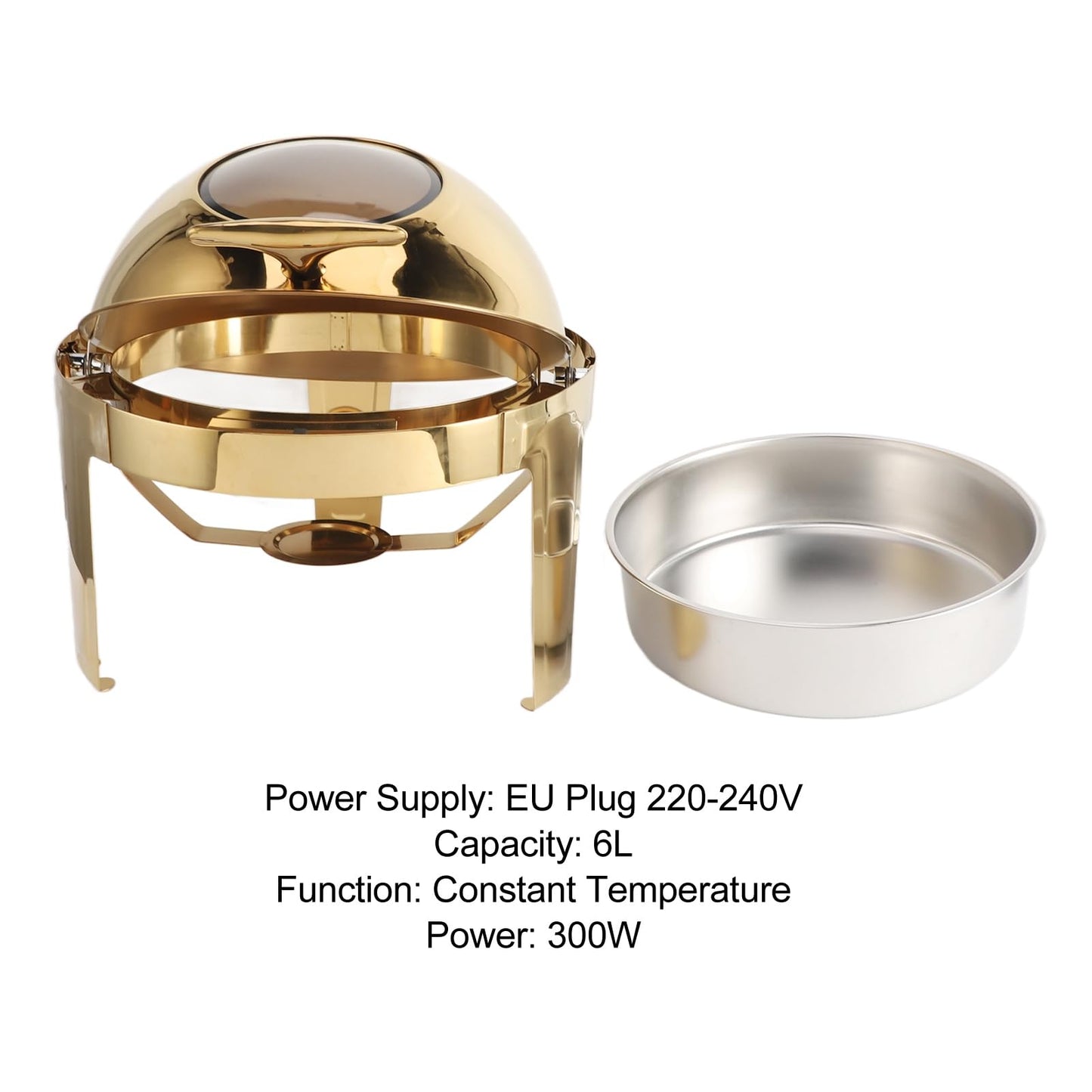 Chafing Dish Buffet Set Premium Stainless Steel Round Catering Food Warmer with Transparent Lid Alcohol Heated for Party Event Restaurant Banquet Gold 6L 47cm (1 Full Size Pan)