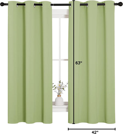 NICETOWN Thermal Insulated Blackout Curtains - Sage Green Grommet Drapes for Bedroom | 42 x 63 Inches