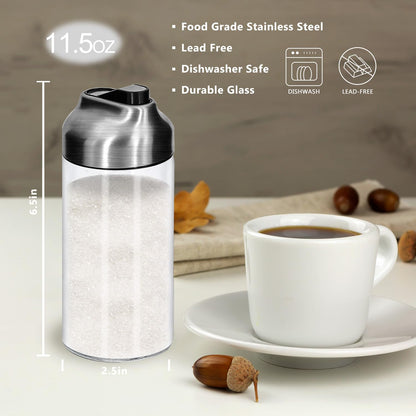 Aelga 12 OZ Glass Sugar Dispenser with Pour Spout, Weighted Pourer, for Coffee, Tea & Baking