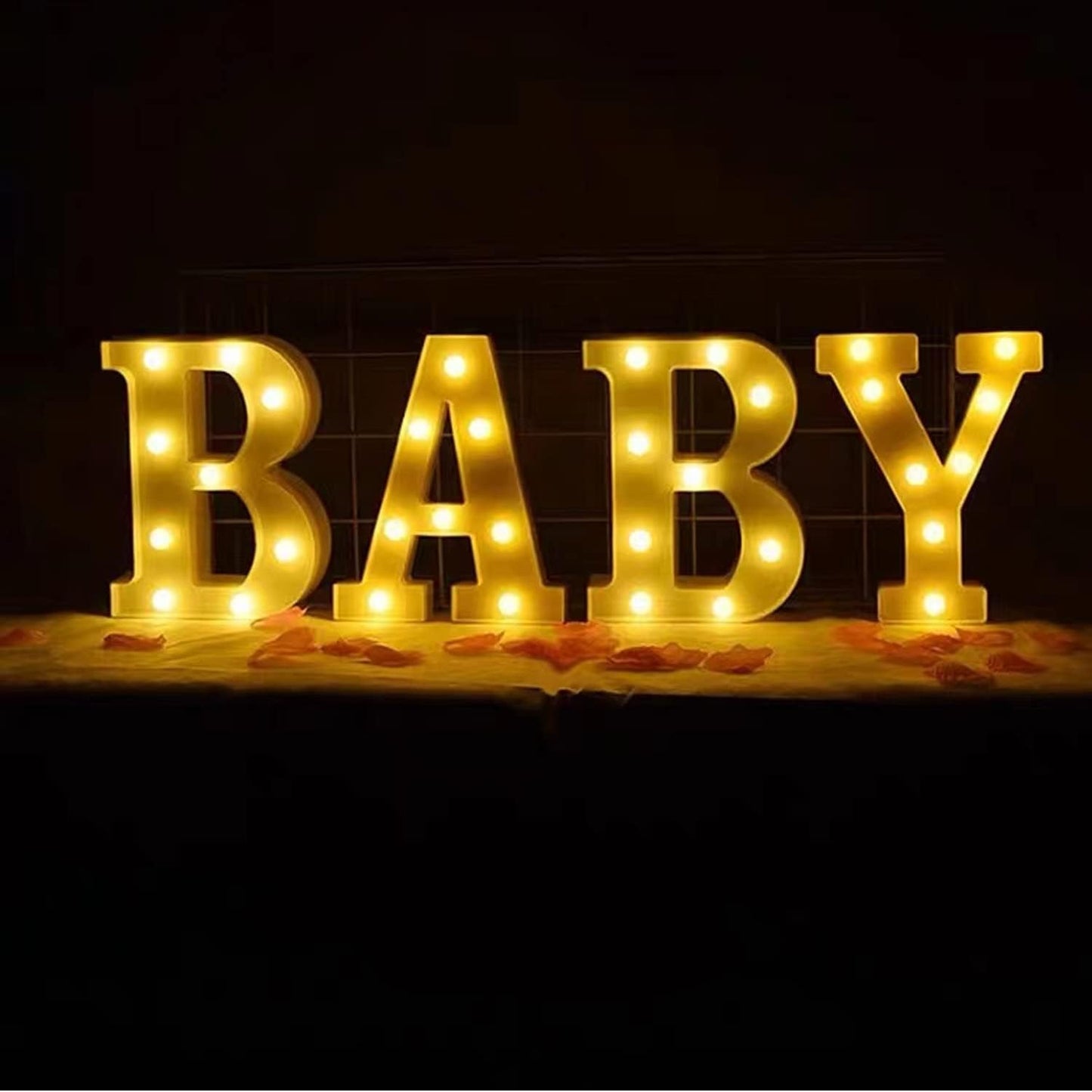 ZUOKEMY 4 LED Baby Marquee Logo Light, Warm White Glowing Letters Perfect for Baby Shower Party, Birthday Party, Home Bedroom Nursery Table Wall Decor