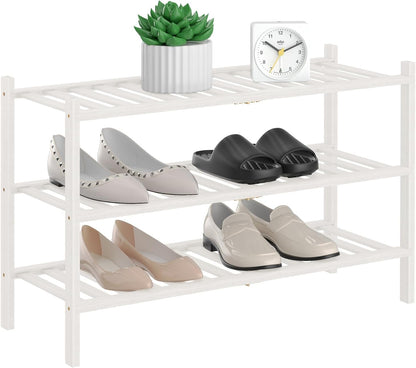 2 Closet RONGJlA Tier Bamboo Shoe Rack for Free Standing Wood Shoe Shelf Storage Organizer for Entryway Small Space