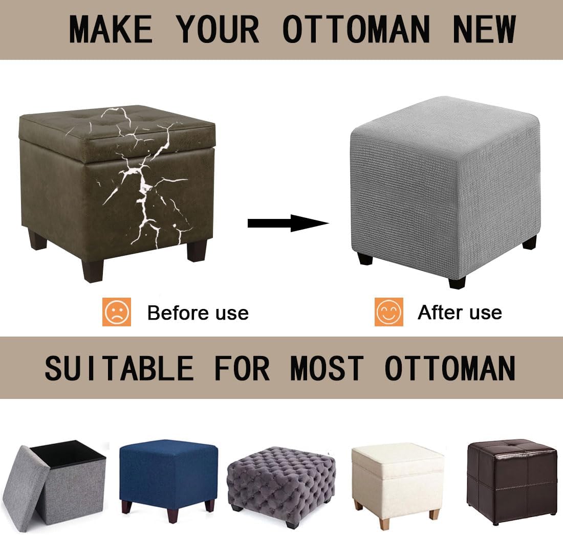 Ottoman Cover Square Folding Storage Ottoman Slipcovers Jacquard Stretch Cube Footrest Foot Stool Covers Protector