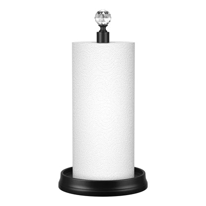 KASUNTO Crystal Head Paper Towel Holder - Steel Countertop Stand for Kitchen, Bars & Dining Tables - Fits Standard & Jumbo Rolls - Matte Black