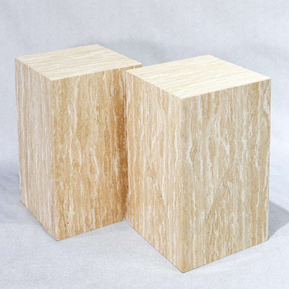 Luxury Marble Side Table,Square End Table for Modern Sofa and Bed, Living Room, Sofa, Bedroom(Travertine)
