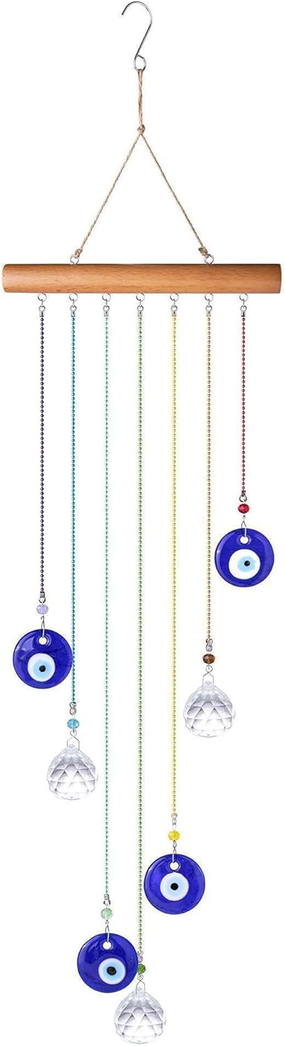 YU FENG Hanging Crystals Suncatcher Ornament - Turkish Blue Evil Eye Decor Crystal Ball Prisms for Window Garden