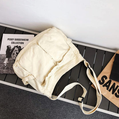 GAXOS Aesthetic Cute Messenger Bag for School Vintage Black Canvas Crossbody for Women Shoulder Laptop Bag