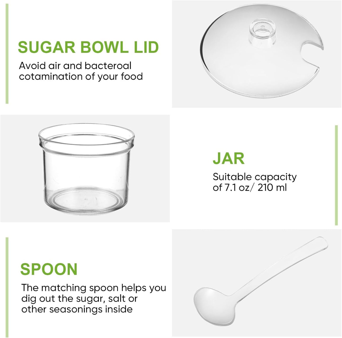 12 (7.1 oz,Clear) Tioncy Pcs Ice Cream Bar Supplies Sugar Bowls with Lid and Spoon Acrylic Candy Dispenser Party Bar