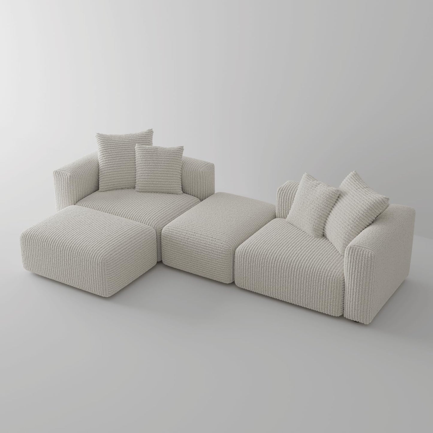 Acanva Corduroy Convertible Modular L Shaped Sectional Sofa, 4 Seater Free Combination Corner Couch, Convertible to DayBed, Wide Loveseat with Moveable Ottomans for Small Spaces, Sleeper Bed, White