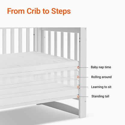 MAMAZING EvoNest Baby Crib, 11 in 1 Convertible Crib with Wheels, 100% New Zealand Wood Growing Bed, Full Size Crib for Baby, 4 Adjustable Mattress Height, White