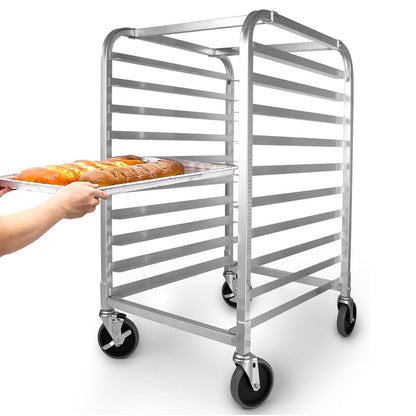 EliteBloom 20 Tier Bun Pan Rack, Bakery Rack with 2 Lockable Wheels, Aluminum Storage Cooling Trolley with Open Shelf, Dough Pizza Baking Mobile Rack for Home Commercial,10 Tier,