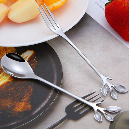 AnSaw 16-Pieces 4.7-Inch Small Coffee Spoons with Leaf Handle, Silver