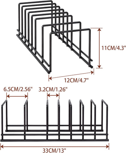 Cutting Board Organizer, 2 Pack Pot Lid Organizer, Kitchen Rack for Plates, Bakeware, Pots & Pans, 13" x 4.7" x 4.3"