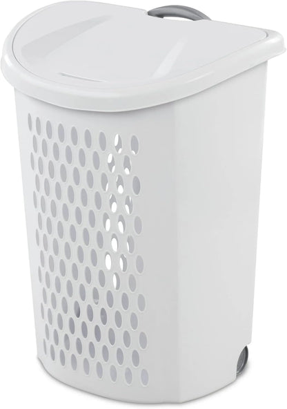 Generic White Wheeled Plastic Laundry Hamper Adult-Sized Rolling Basket With Handles For Home & Dorms