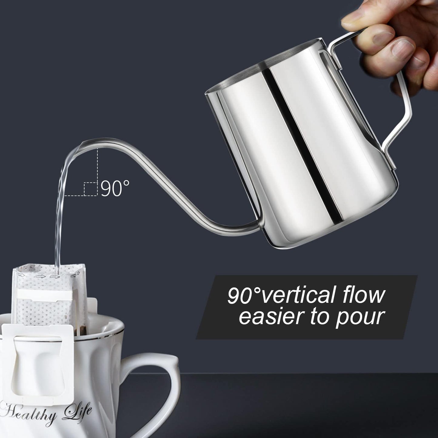 PARACITY Pour Over Kettle, Gooseneck Spout Coffee Tea Pot,12OZ Hanging Ear Hand Blunt Long Narrow Drip Cup Gooseneck Kettle, Camping Coffee Pot for Travel Outdoor(Stainless Steel)