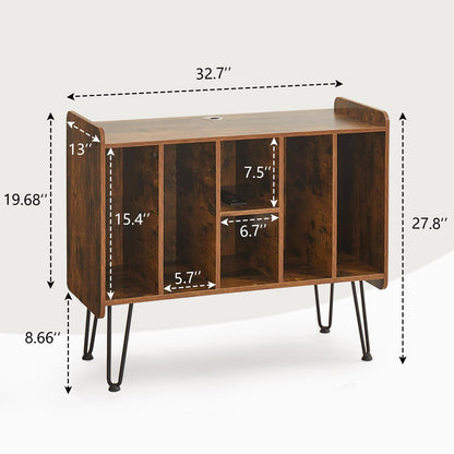 BMWEI Record Player Stand with Display Area, Wooden Turntable with Storage, Holds Up to 300 Albums (Brown)