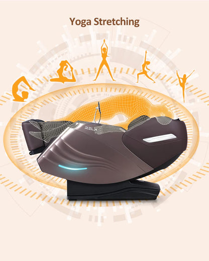 RELX Massage Chair Full Body, 20 Modes Zero Gravity SL-Track Shiatsu Massage Chair Built-in Heat System, Airbag Massage with Body Scan, Deep Yoga Stretch, Calfrest Extension and AI Control(Brown)