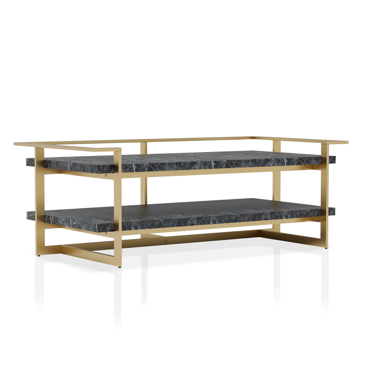 24/7 Shop at Home Daphne Modern Metal Faux Marble Top 2-Piece Coffee Table Set with Open Shelves for Living Room, Bedroom, Home Office, Gold and Black
