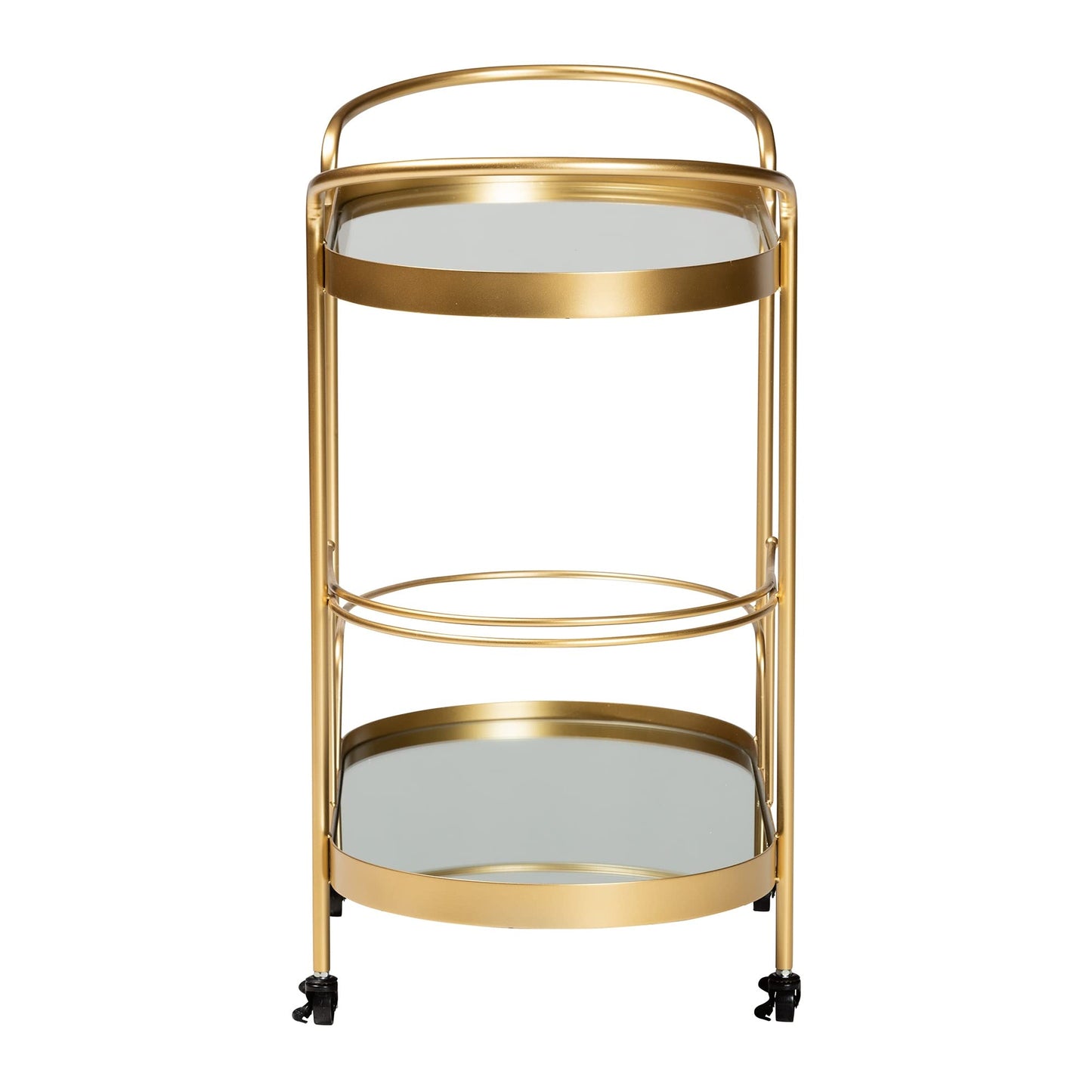 Baxton Studio Kamal Gold Finished Metal and Glass 2-Tier Mobile Wine Bar Cart