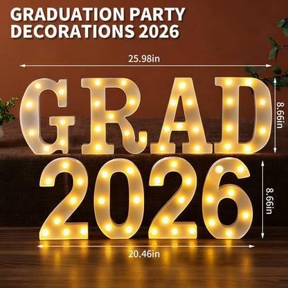 Bomivix 2026 Graduation Decorations – 8 LED Marquee Light-Up Letters,Grad 2026" for Preschool, Kindergarten, School, and College Party Décor