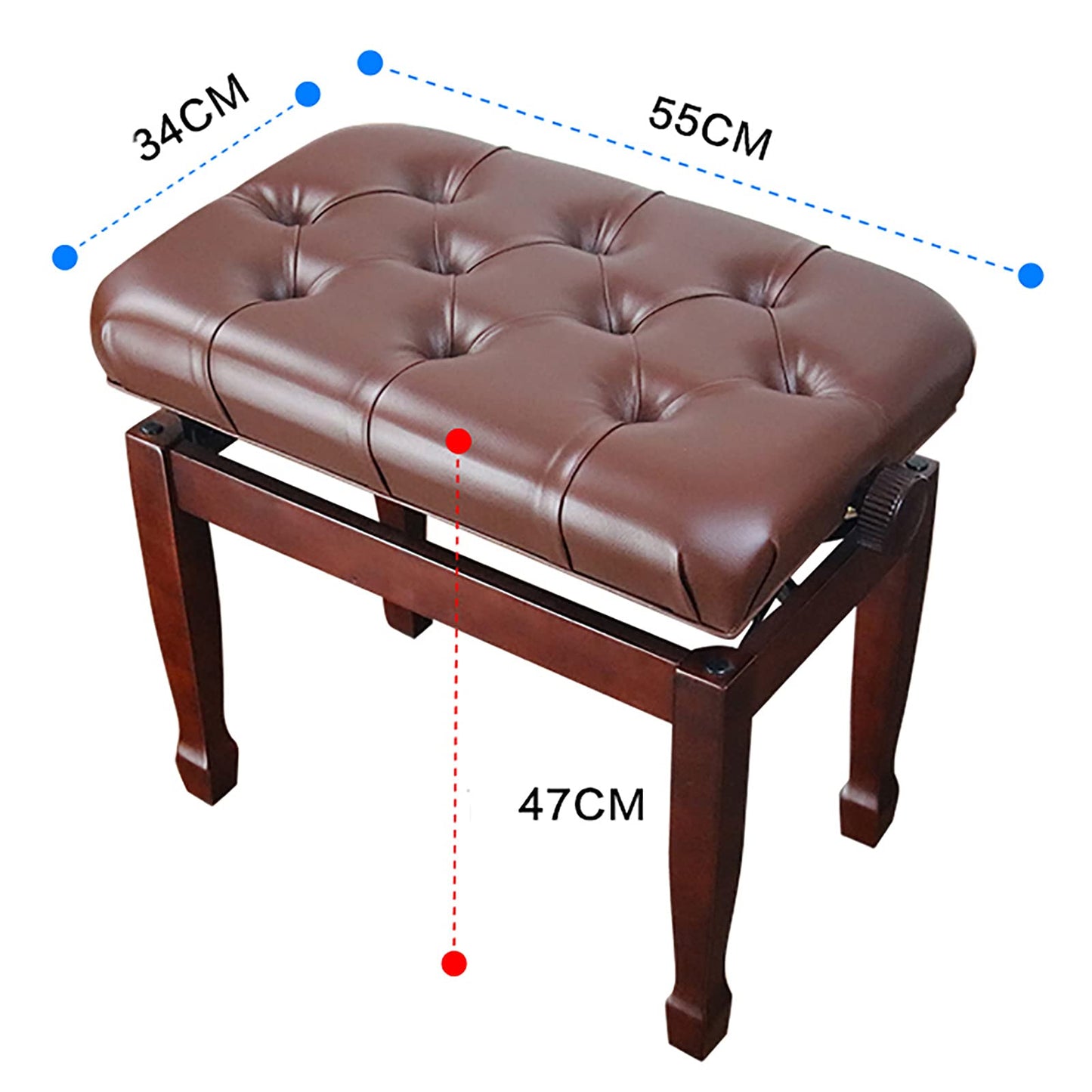 EliteBloom Leather Piano Bench Adjustable Deluxe Padded Piano Stool with Soft Pu Cushion Piano Stool,Keyboard Stool with Solid Hard Wood Construction,Brown