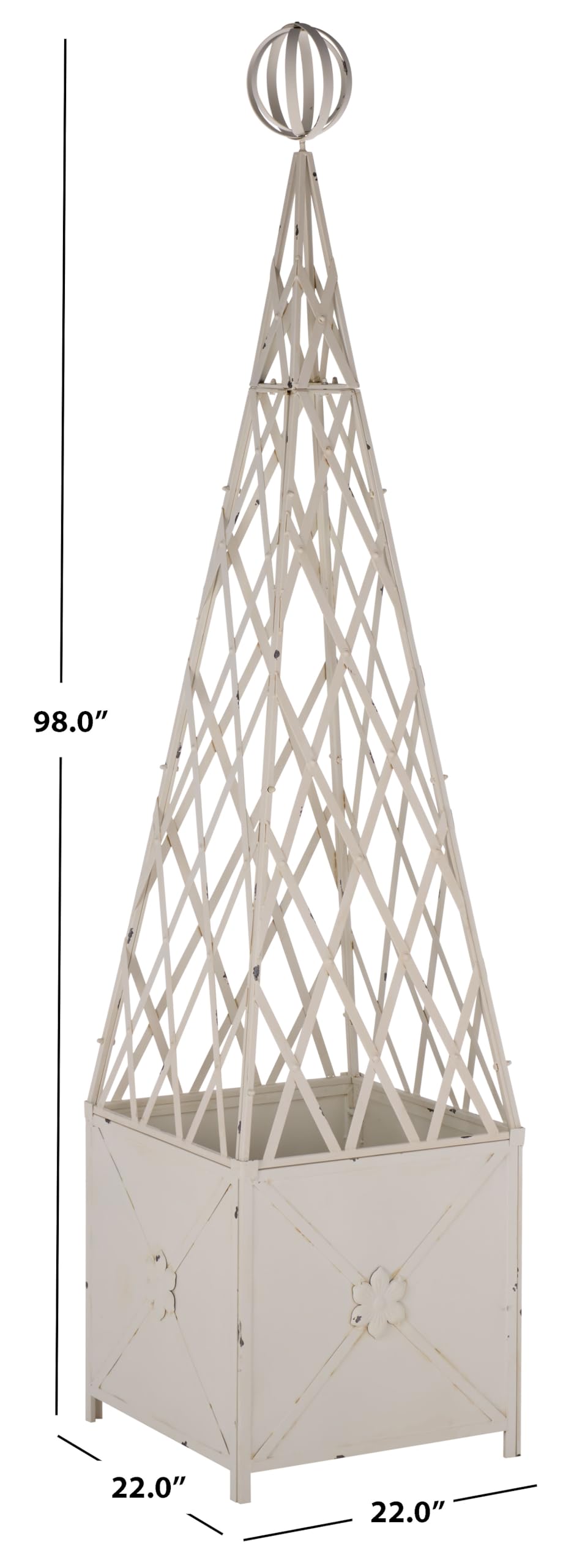 SAFAVIEH Outdoor Patio Furniture Collection - Caledonia Antique White Iron Trellis Planter, Tall Weather-Resistant Garden Box (PAT5048A)