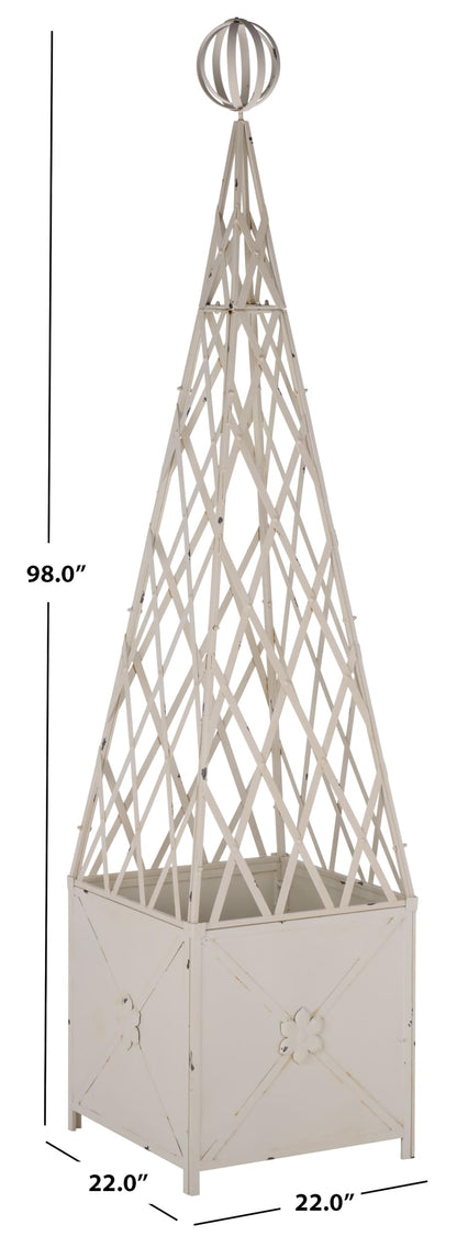 SAFAVIEH Outdoor Patio Furniture Collection - Caledonia Antique White Iron Trellis Planter, Tall Weather-Resistant Garden Box (PAT5048A)