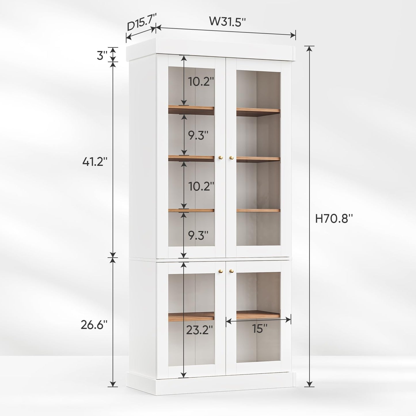 ivaniti 70.8" Tall Farmhouse Kitchen Pantry Cabinet with Doors, Modular Storage Cabinet with 4-Tier Adjustable Shelves, White, Wooden Hutch for Kitchen, Living Room, Set of 4