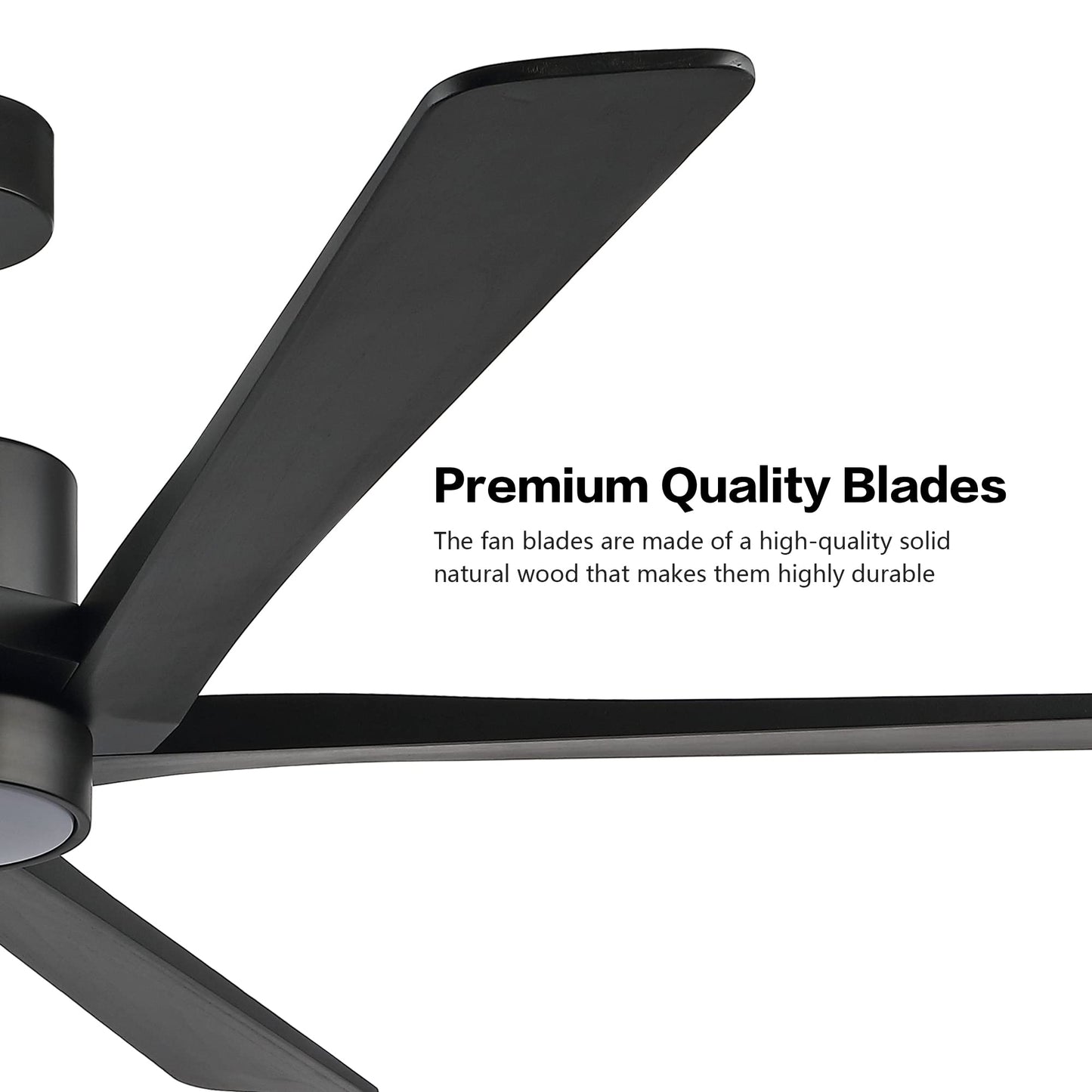 WINGBO 64" DC Ceiling Fan with Lights, 5 Carved Solid Wood Blades, 6-Speed Reversible DC Motor, Matte Black Finish Ceiling Fan with Remote, Black