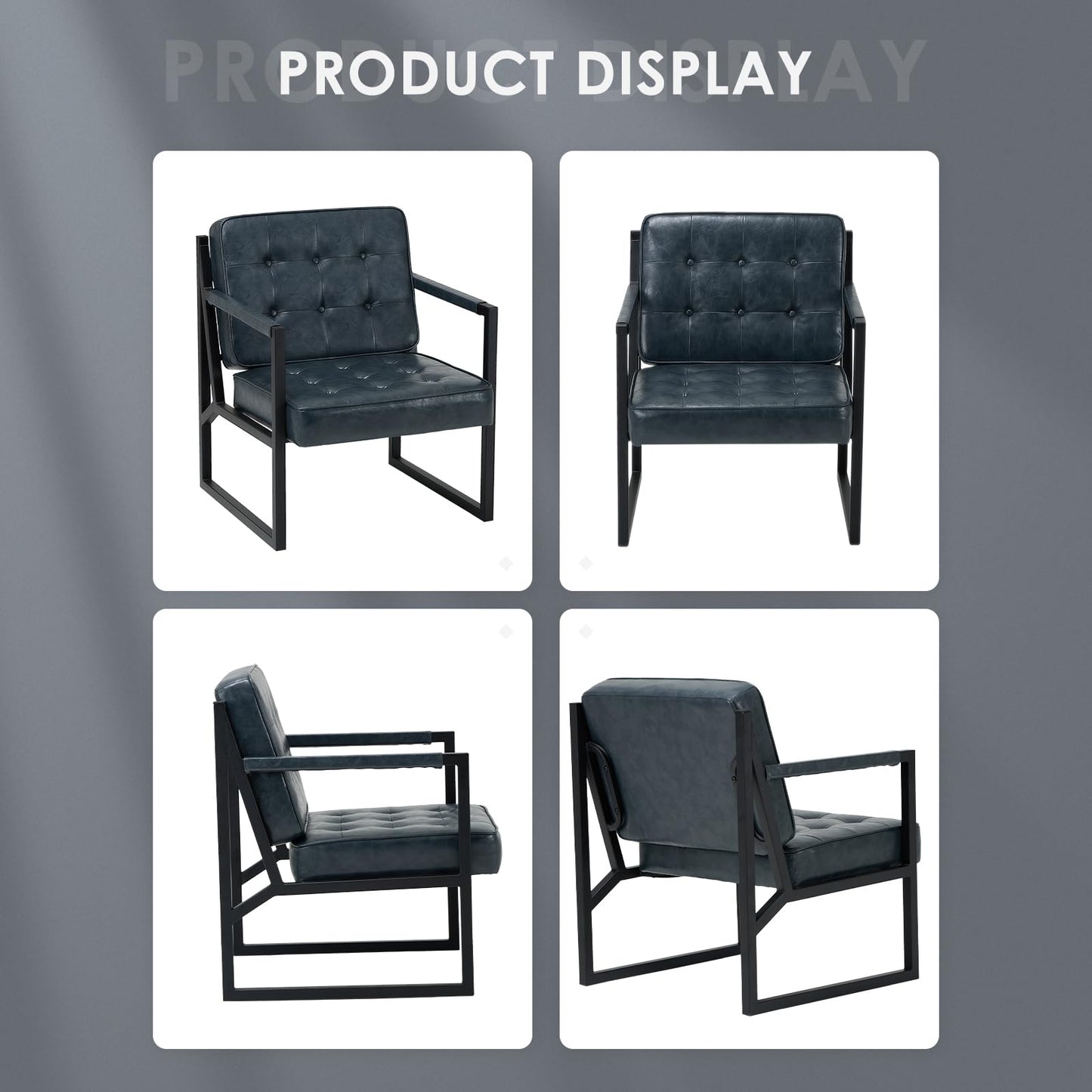 COLAMY Accent Chairs Set of 2, Modern Accent Arm Chairs for Living Room, Comfy Leather Armchairs with Metal Legs for Bedroom Reception Room, Blue