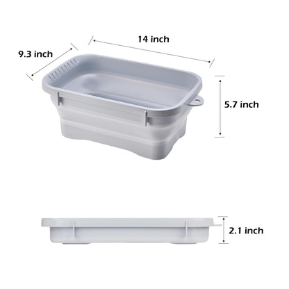 Daimix Collapsible Dish Pans, 2Gal (7.5L) Capacity, Plastic Dish Tub Dishpan for Kitchen Sink with Drainage Hole, Foldable Small Wash Basin for Kitchen, Camping, Travel (Light Blue)