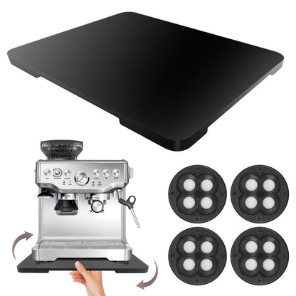 360° Rolling Tray Bamboo Appliance Slider for Kitchen Appliances, for Breville Espresso Machine Accessories, Sliding Tray for Coffee Maker Appliances Mat Easily from Under The Cabinet Black 13"×15.7"