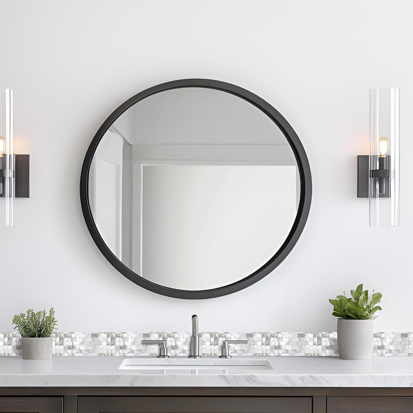 HOMETITUTE Wallpaper Border Peel and Stick Decorative Wall Trim Self Adhesive Mosaic Accent Strip for Bathroom Kitchen Mirror Frame Bedroom Living Room 4x196 Inch Silver Tile Effect Design